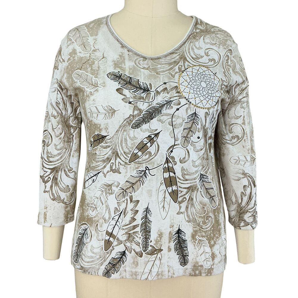 Cactus Bay T-Shirt Top XL Southwestern Native American Navajo Print Studded USA